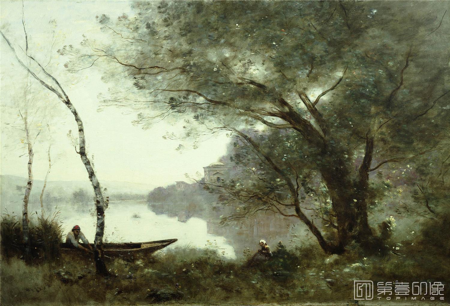油画-美国弗里克美术馆藏画-Jean-Baptiste-Camille Corot - The Boatman of Mortefontaine, c.1865-1870-117